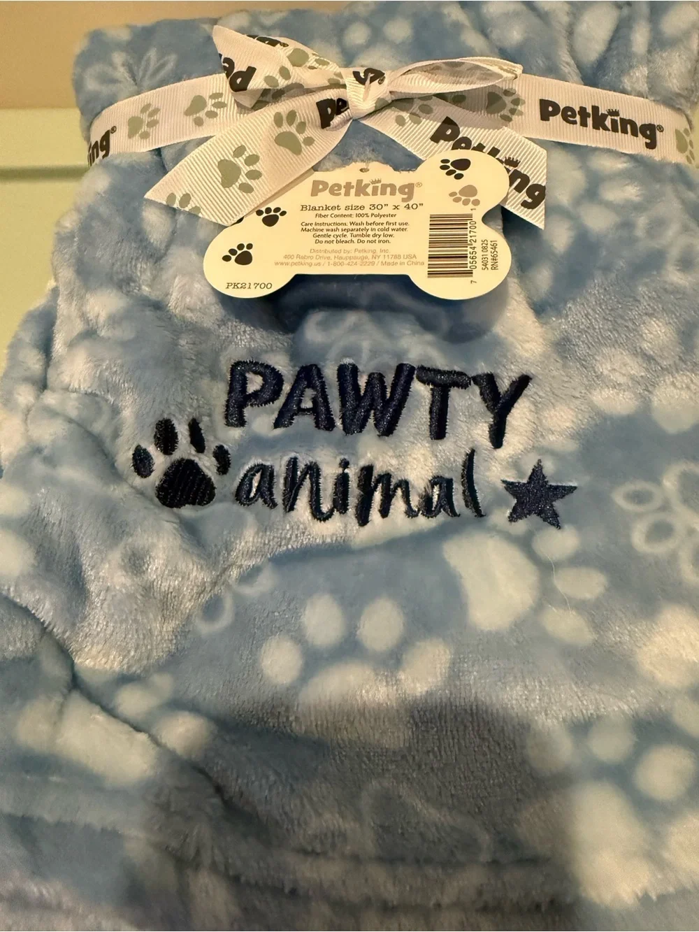 Super Cute Petking Blue 'Pawty Animal' Plush Pet Blanket- 30x40 inches- NWT